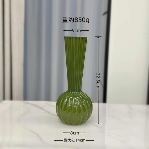 [VASE42-119] 360 HOME VASE GLASS OLIVE GREEN STRIPPED 8*32