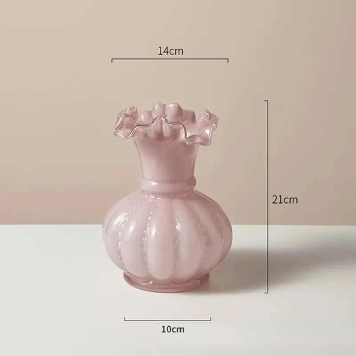 [VASE42-89] 360 HOME VASE GLASS SERRATED 10*21 PINK