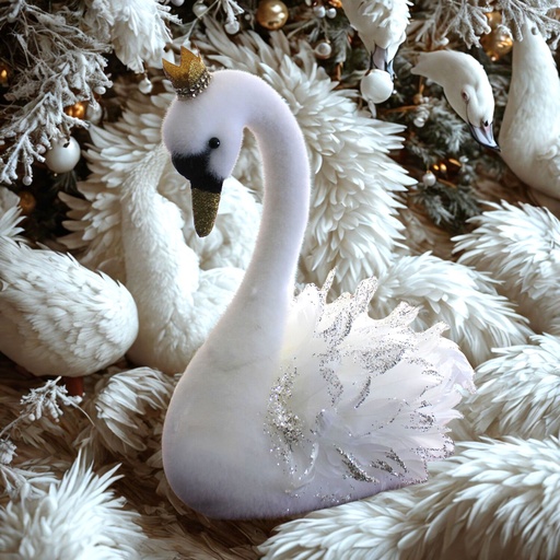 [RS1D2619-1] 360 HOME CHRISTMAS DECORATION H:35CM WHITE SWAN PLUSH WITH GOLDEN CROWN