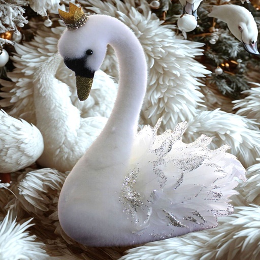 [RS1D2619A] 360 HOME CHRISTMAS DECORATION 60X55CM SWAN RUBBER WHITE EMBOSSED FEATHER SOLID BEAK