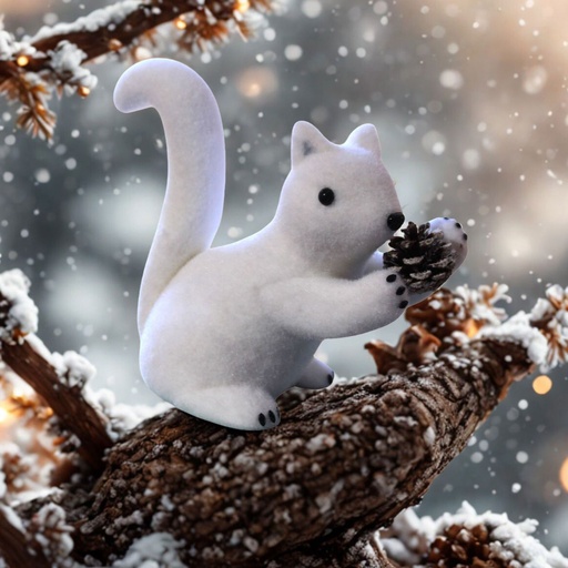 [RS1D1620] 360 HOME CHRISTMAS DECORATION H:36CM SQUIRREL FIGURINE WHITE WITH FLUFFY TAIL HOLDING A SMALL PINECONE IN ITS PAWS 