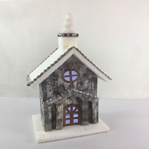 [RS1D2340] 360 HOME CHRISTMAS DECORATION 28X22X56CM MINIATURE HOUSE ORNAMENT GREY SNOW COVERED