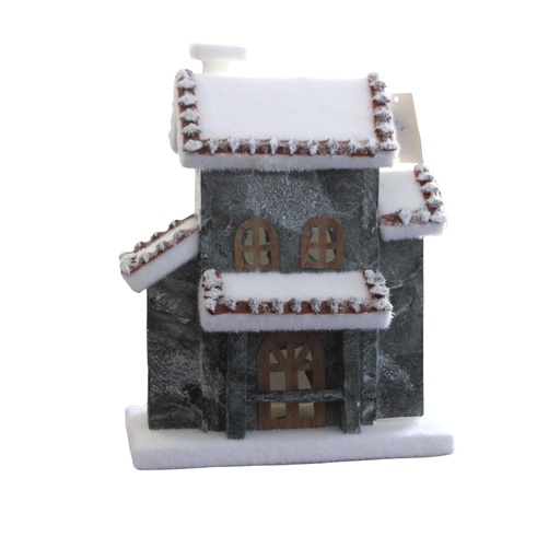 [RS1D2339-1] 360 HOME CHRISTMAS DECORATION 25X12X31CM GREY HOUSE WHITE ROOF SEVERAL WINDOWS SNOW COVERED GROUND