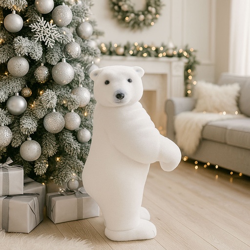 [RS1D524] 360 HOME CHRISTMAS DECORATION  H:70CM STANDING POLAD BEAR FIGURINE WHITE POLYRESINE & FUR