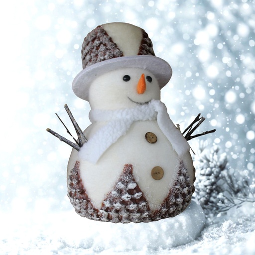 [RS1D281-2MY] 360 HOME CHRISTMAS DECORATION H:25CM SNOWMAN STANDING WHITE & GREY HAT WITH ORANGE NOSE