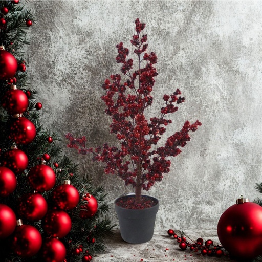 [RS1S563-2] 360 HOME CHRISTMAS DECORATION  H:50CM ARTIFICIAL RED  BERRY TREE IN A POT