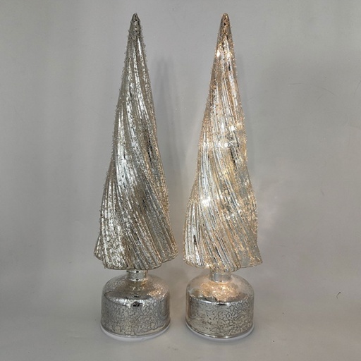 [TRELIG11] 360 HOME CHRISTMAS DECORATION 10.5*10.5*39.5CM Rotating silver  tree with LED light  AAx3pcs(not including battery)