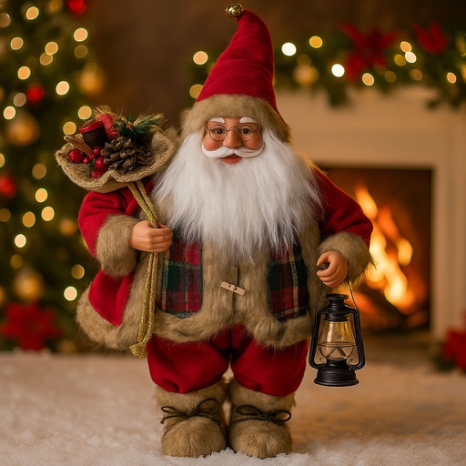 [SA-CH1] 360 HOME CHRISTMAS SANTA PERSONEL CAMEL+RED 24" FULL WHITE BEARD+BAG WITH VARIOUS ITEMS PLASTIC & FABRIC