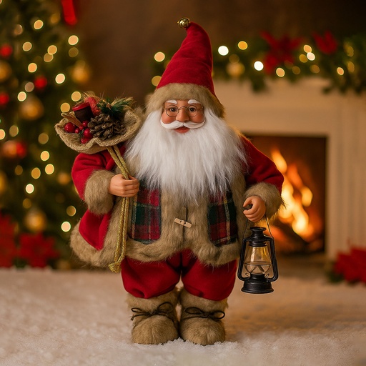 [SA-CH2] 360 HOME CHRISTMAS SANTA PERSONEL CAMEL+RED 18" FULL WHITE BEARD+BAG WITH VARIOUS ITEMS  PLASTIC & FABRIC