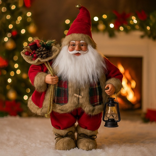 [SA-CH3] 360 HOME CHRISTMAS SANTA PERSONEL CAMEL+RED 12" FULL WHITE BEARD+BAG WITH VARIOUS ITEMS  PLASTIC & FABRIC