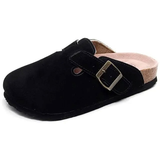 [MT-30SL36] 360 COTTON SLIPPERS ROUNDED TOES  WOMAN #36 ADJUSTABLE SIDE BUCKLE BLACK