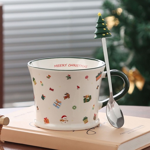 [CH25MUG8] 360 HOME CHRISTMAS MUG CERAMIC 301-400ML+SPOON TOPPED CHRISTMAS TREE