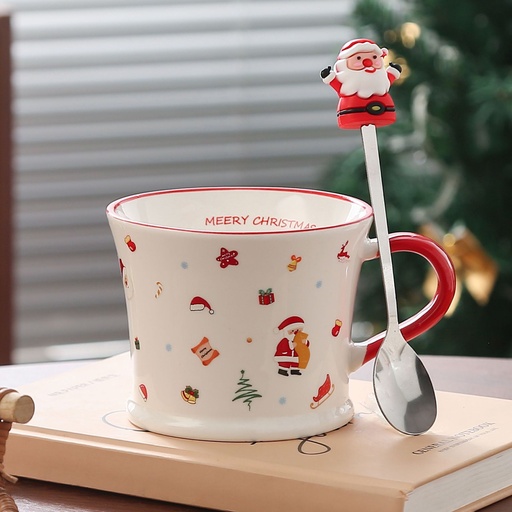 [CH25MUG9] 360 HOME CHRISTMAS MUG CERAMIC 301-400ML+SPOON TOPPED SANTA