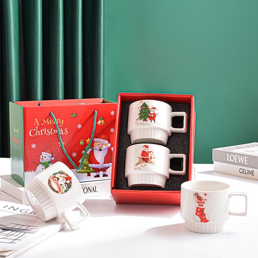 [CH25MUG18] 360 HOME CHRISTMAS MUG CERAMIC SET SMALL COUPLE CUP 200ML+LID+SPOON-B60
