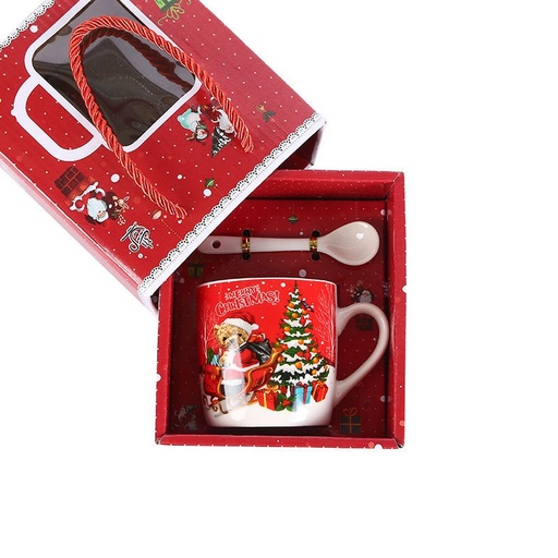 [CH25MUG23] 360 HOME CHRISTMAS MUG CERAMIC 301-400ML SANTA CLAUS RED+SPOON