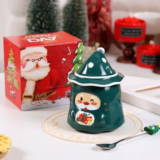 [CH25MUG34] 360 HOME CHRISTMAS MUG CERAMIC 301-400ML OLD MAN GREEN +HAT LID