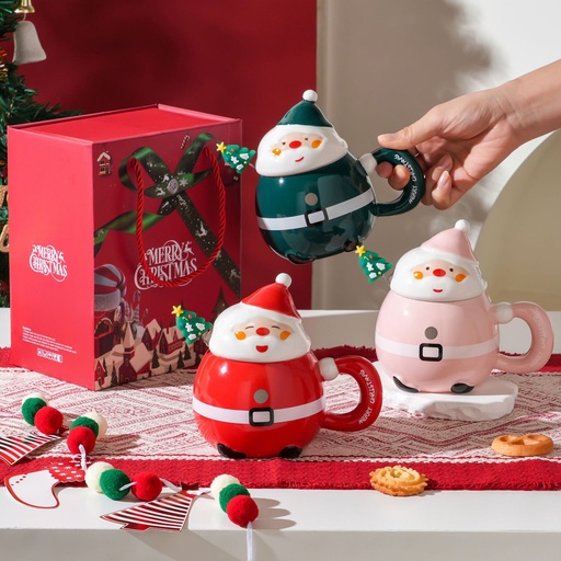 [CH25MUG35] 360 HOME CHRISTMAS MUG CERAMIC OLD MAN PINK 301-400ML+SPOON TREE ON TOP