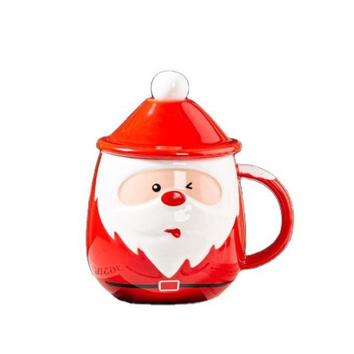 [CH25MUG39] 360 HOME CHRISTMAS MUG CERAMIC 301-400ML RED SANTA HAT & BELT+LID+SPOON