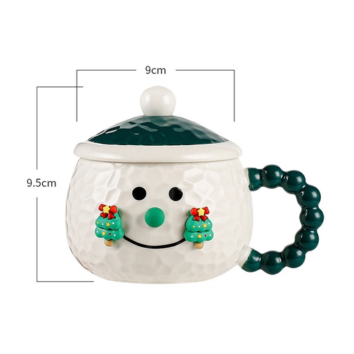 [CH25MUG49] 360 HOME CHRISTMAS MUG CERAMIC 4001-500ML SNOWMAN +GREEN HANDLE+LID+SPOON
