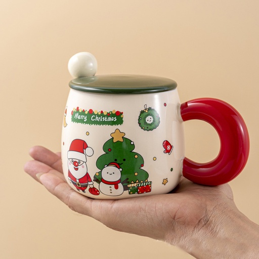 [CH25MUG50] 360 HOME CHRISTMAS MUG CERAMIC401-500ML RED HANDLE+LID+SPOON