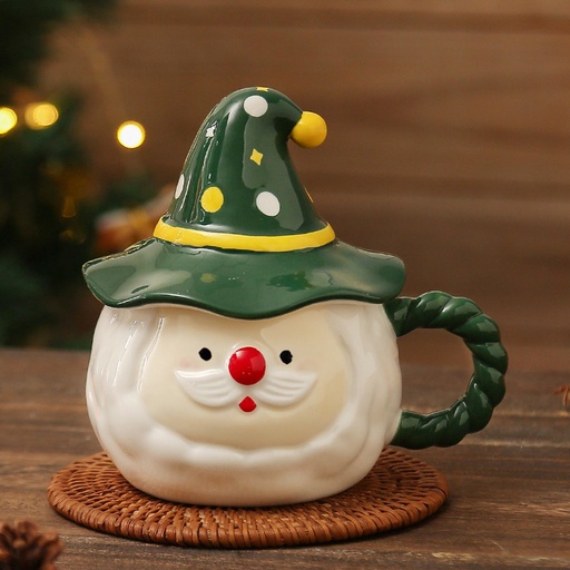 [CH25MUG57] 360 HOME CHRISTMAS MUG CERAMIC 301-400ML SANTA HEAD WITH GREEN HAT LID