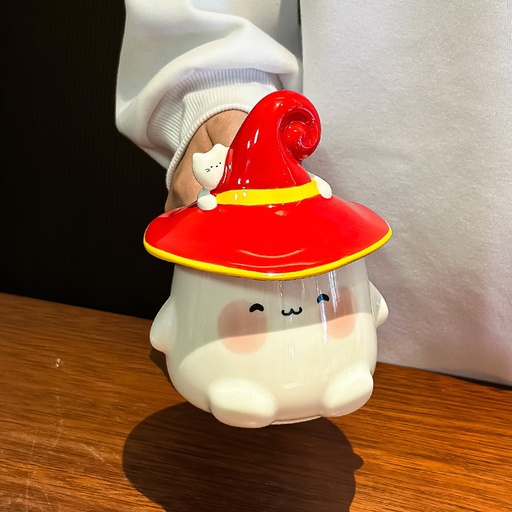 [CH25MUG58] 360 HOME CHRISTMAS MUG CERAMIC  GHOST DESIGN 301-400ML RED HAT LID