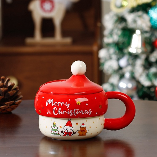 [CH25MUG60] 360 HOME CHRISTMAS MUG CERAMIC SNOWMAN  FACE 301-400ML WITH FUN HAT SHAPED
