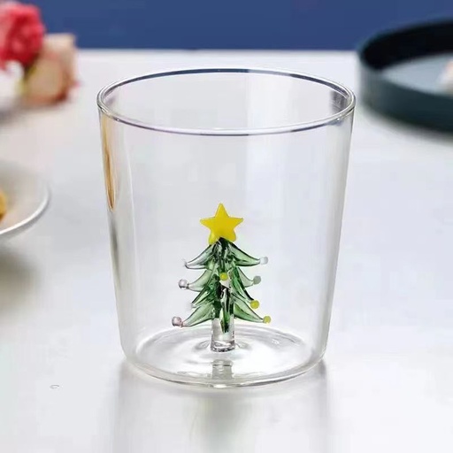 [CH25MUG62] 360 HOME CHRISTMAS MUG GLASS 301-400ML 3D INSIDE GREEN TREE DESIGN