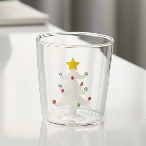 [CH25MUG63] 360 HOME CHRISTMAS MUG GLASS 301-400ML 3D INSIDE  WHITE TREE DESIGN