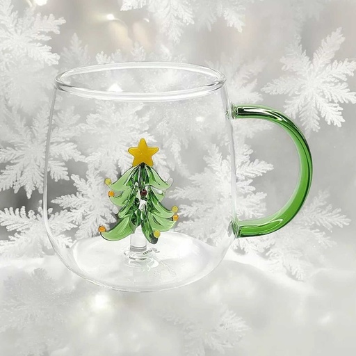 [CH25MUG66] 360 HOME CHRISTMAS MUG GLASS 301-400ML 3D INSIDE GREEN TREE DESIGN