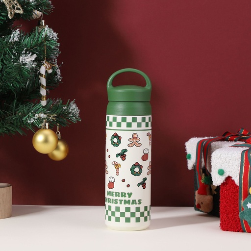 [CH25MUG72] 360 HOME CHRISTMAS THERMOS STAINLESS STEEL 500MLGREEN EASY HANDLED LID