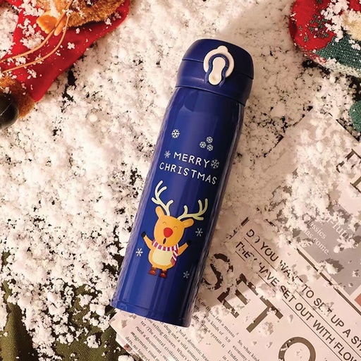 [CH25MUG73] 360 HOME CHRISTMAS THERMOS 500ML DOUBLE WALL INSULATION DARK BLUE ELK