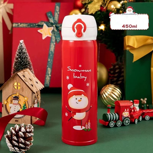 [CH25MUG77] 360 HOME CHRISTMAS THERMOS 500ML DOUBLE WALL INSULATION RED /WHITE HAT SNOWMAN
