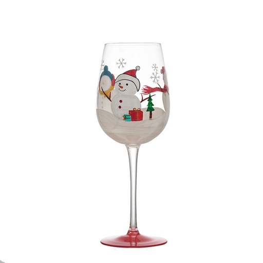 [CH25MUG83] 360 HOME  CHRISTMAS CRYSTAL GLASS FOR RED WINE SNOWMAN ON RED BACKGROUND