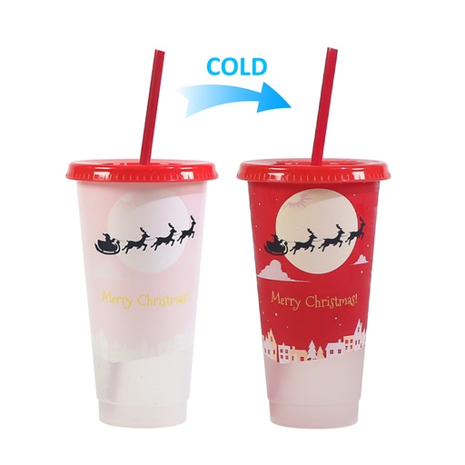 [CH25MUG93] 360 HOME CHRISTMAS MUG PLASTIC WITH LID & STRAW RED SLED  701-800ML