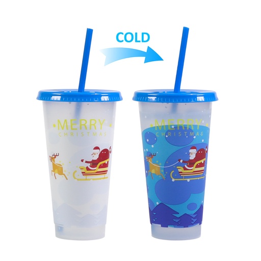 [CH25MUG94] 360 HOME CHRISTMAS MUG PLASTIC WITH LID & STRAW BLUE SLEIGH  701-800ML