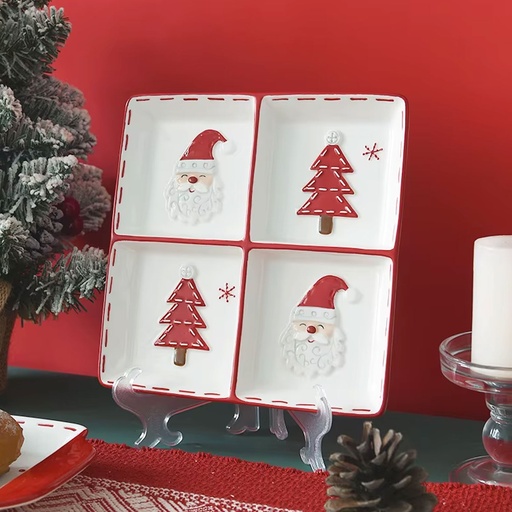 [CH25MUG105] 360 HOME CHRISTMAS PLATE CERAMIC 20.2*20.2*3CM WHITE 4 GRIDS