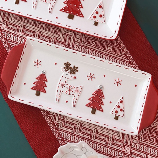 [CH25MUG107] 360 HOME CHRISTMAS PLATE CERAMIC 35.1*14.6*3.4CM RECTANGLE AMPHORA LONG DISC