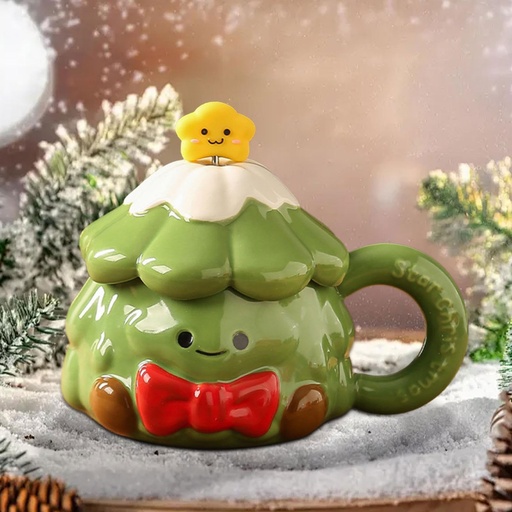 [CH25MUG110] 360 HOME CHRISTMAS MU CERAMIC 401-500ML CHRISTAMS TREE BABY GREEN+MIXING SPOON