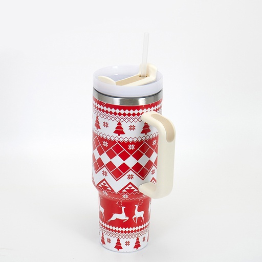 [CH25MUG113] 360 HOME CHRISTMAS MUG 1200ML SECURE LID+STRAW WHITE&RED DESIGNS