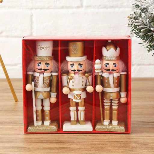 [NUTC-3] 360 HOME CHRISTMAS NUTCRACKER FIGURINE WOODEN 5*4*15.5CM GOLD & WHITE SET 3PCS