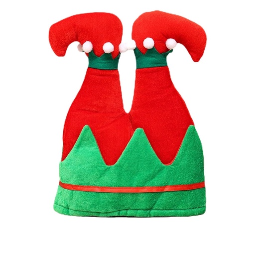 [CHRHT-4] 360 HOME CHRISTMAS HAT ELF LEGS GREEN & RED FELT FABRIC