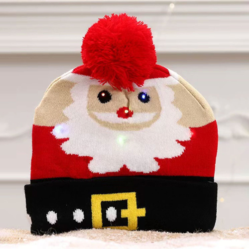 [CHRHT-24] 360 HOME CHRISTMAS HAT ELECTRIC BEANIE STYLE KNITTED MATERIAL SANTA HEAD+RED POMPOM +BLACK BELT