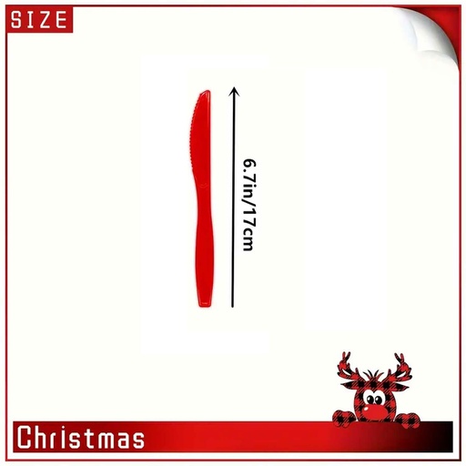 [CHESS14] 360 HOME CHRISTMAS KNIVES PLASTIC RED DISPOSABLE  12PCS