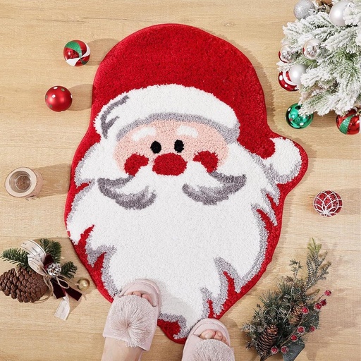 [CHESS50] 360 HOME CHRISTMAS CARPET SHAPED RED SANTA'S HREAD & FACE CARTOONISH FLUFFY FABRIC
