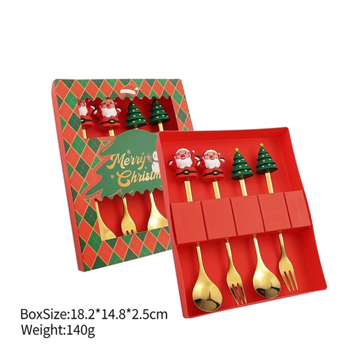 [CHESS56] 360 HOME CHRISTMAS SPOON & FORK GOLD BOX 18.2*14.8*2.5CM  140GRS SET 4PCS WITH MOTIF ON TOP