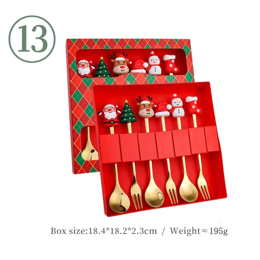 [CHESS63] 360 HOME CHRISTMAS SPOON & FORK GOLD BOX 18.4*18.2*2.3CM 195GRS SET 6PCS WITH MOTIF ON TOP