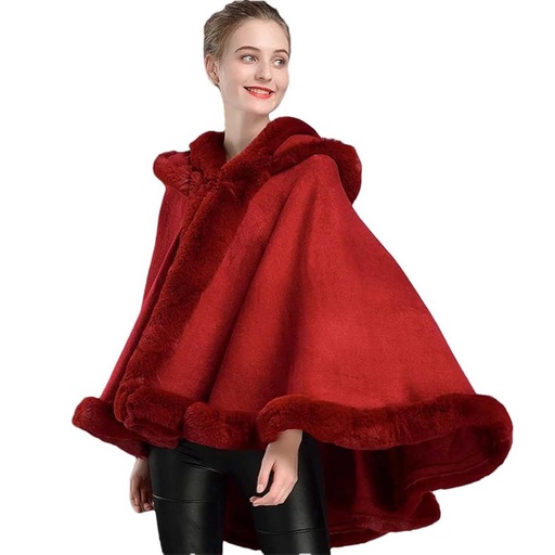 [WTRPAN-5] 360 COTTON PONCHO WITH A THICK FUR TRIM AROUND THE HOOD OFF-WHITE