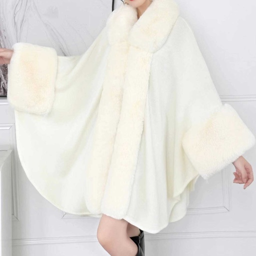 [WTRPAN-6] 360 COTTON PONCHO WITH A THICK FUR TRIM AROUND THE HOOD BLACK
