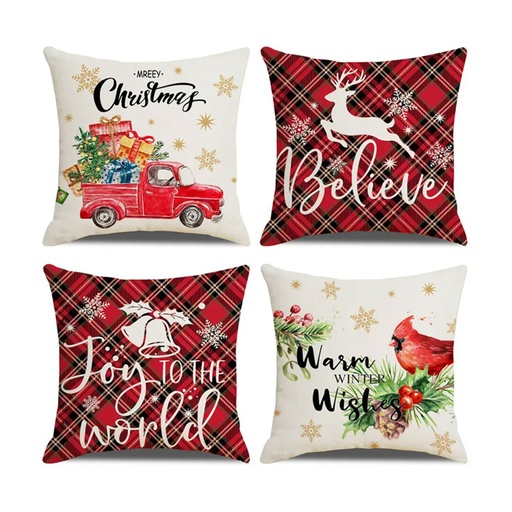 [CHPLC11] 360 HOME CHRISTMAS PILLOW COVER 45*45CM POLYESTER RUSTIC AND FESTIVE LOOK RED & WHITE BACKGROUND 